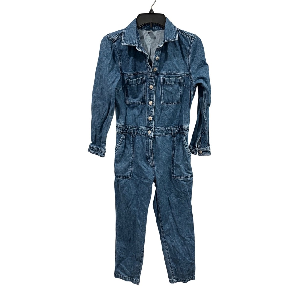 Old Navy Denim Utility Jumpsuit Long Sleeve Blue Jean Coveralls Skater Cargo XS